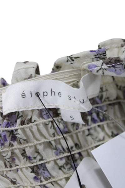 Etophe Studios Women Beige Floral Sundress Square Neck Knee Length Size S