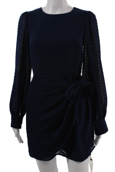 Yumi Kim Women Dark Blue Polka Dot Mini Sheath Dress Long Sleeve Size XS