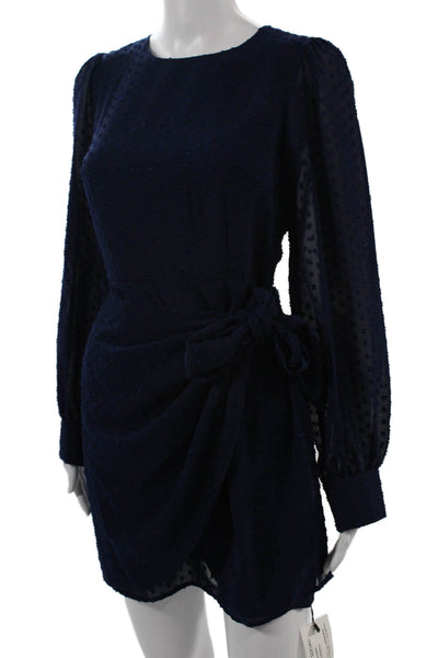 Yumi Kim Women Dark Blue Polka Dot Mini Sheath Dress Long Sleeve Size XS