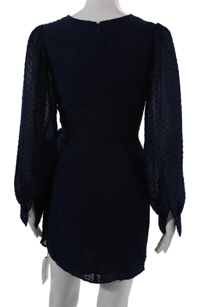 Yumi Kim Women Dark Blue Polka Dot Mini Sheath Dress Long Sleeve Size XS