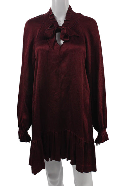 Sandro Women Shift Sweater Dress Red Long Sleeve Tie Waist Size 36