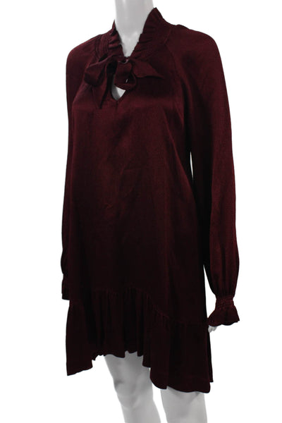 Sandro Women Shift Sweater Dress Red Long Sleeve Tie Waist Size 36