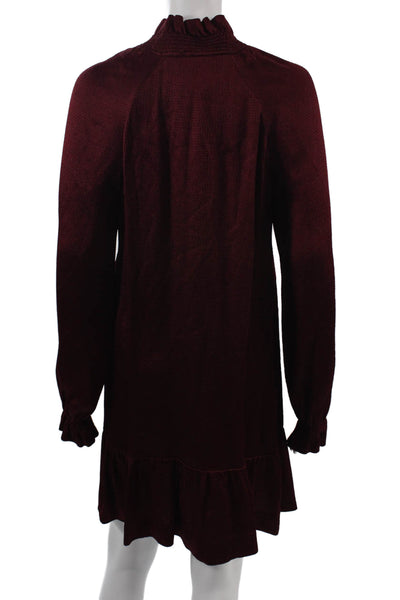 Sandro Women Shift Sweater Dress Red Long Sleeve Tie Waist Size 36