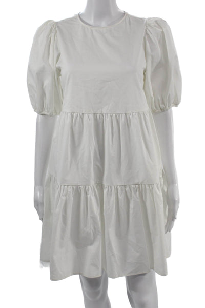Zara Women Trapeze Swing Dress White Cotton Knee Length Round Neck Size XS