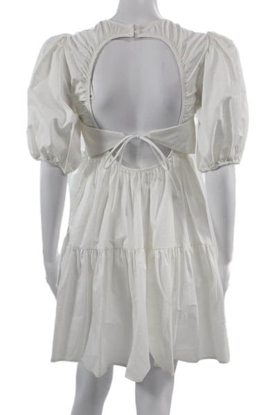 Zara Women Trapeze Swing Dress White Cotton Knee Length Round Neck Size XS