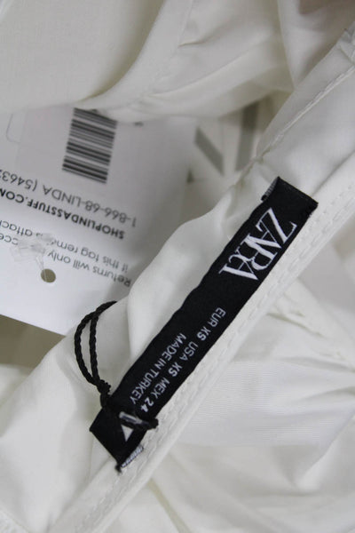 Zara Women Trapeze Swing Dress White Cotton Knee Length Round Neck Size XS