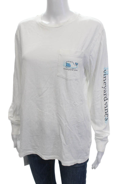 Vineyard Vines Women White Cotton Graphic Christmas Long Sleeve T-Shirt Size S