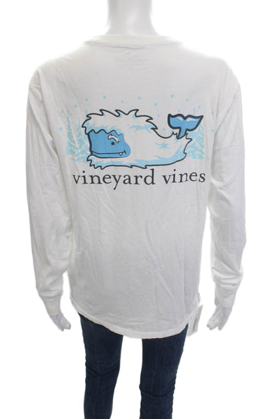 Vineyard Vines Women White Cotton Graphic Christmas Long Sleeve T-Shirt Size S