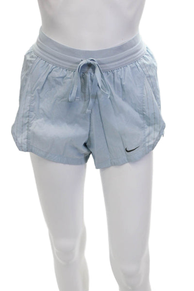 Nike Unisex Light Blue Striped Nylon Blend Drawstring Sports Shorts Size XS