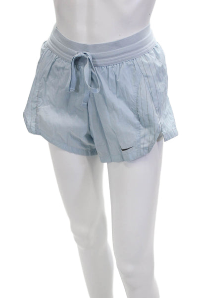 Nike Unisex Light Blue Striped Nylon Blend Drawstring Sports Shorts Size XS