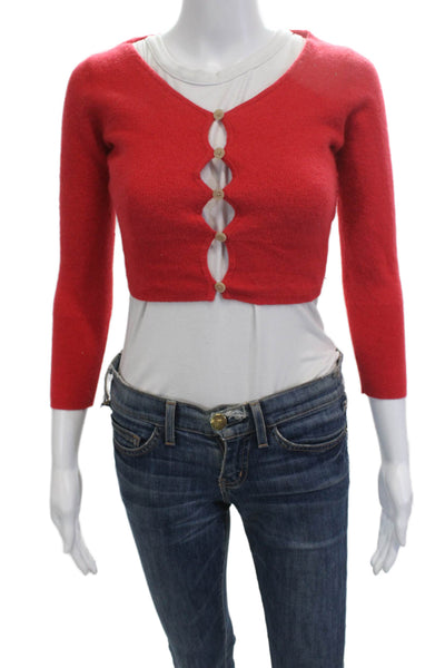 J Crew Womens Cashmere V Neck Cardigan Red 3/4 Sleeve Size S