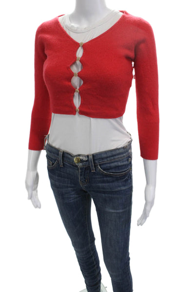 J Crew Womens Cashmere V Neck Cardigan Red 3/4 Sleeve Size S