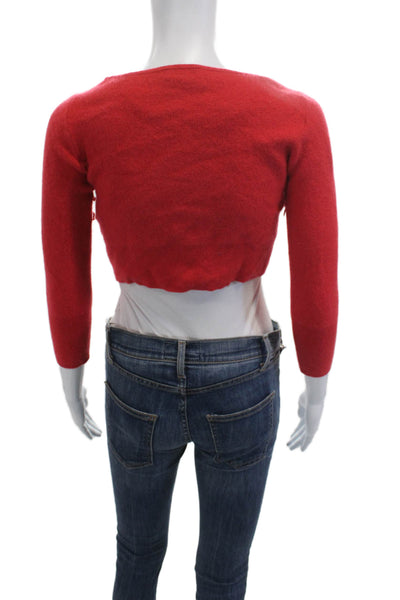 J Crew Womens Cashmere V Neck Cardigan Red 3/4 Sleeve Size S