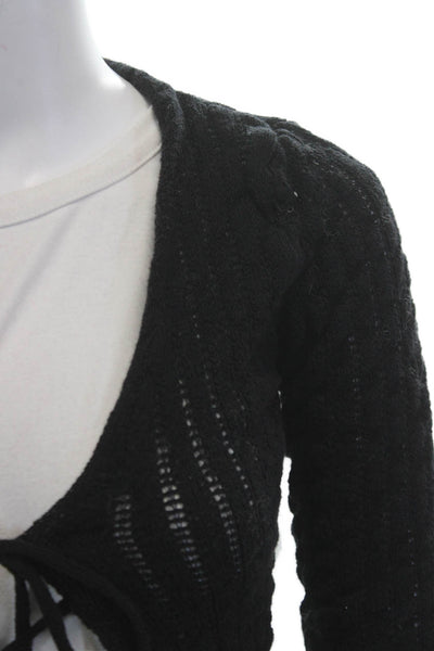 MNG Women Cropped V-Neck Black Sweater Drawstring Long Sleeve Size S
