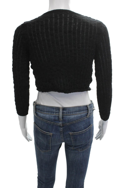 MNG Women Cropped V-Neck Black Sweater Drawstring Long Sleeve Size S