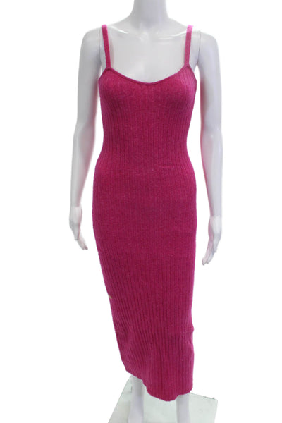 Zara Women Bodycon Sweater Dress Pink V Neck Sleeveless Wool Blend Size S