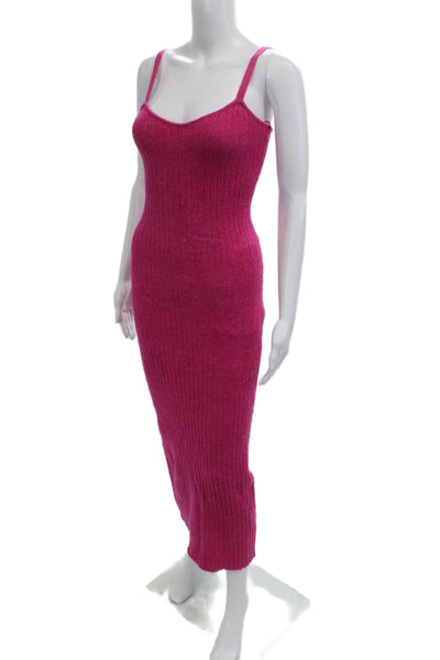 Zara Women Bodycon Sweater Dress Pink V Neck Sleeveless Wool Blend Size S