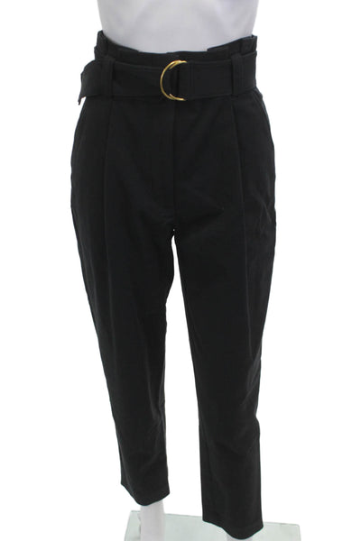 ALC Women Paperbag Ankle Cropped Dress Pants Black Buckle Cotton Tencel Size 0