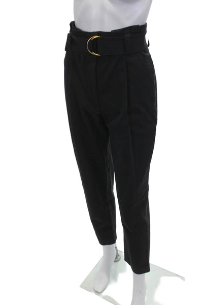 ALC Women Paperbag Ankle Cropped Dress Pants Black Buckle Cotton Tencel Size 0
