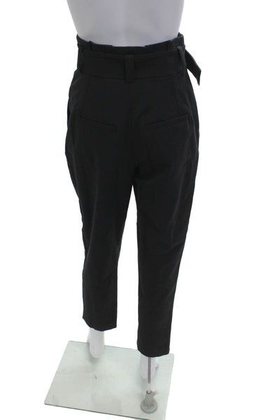 ALC Women Paperbag Ankle Cropped Dress Pants Black Buckle Cotton Tencel Size 0