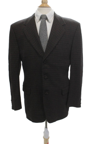 Canali Mens Dark Gray Wool Check Suit Jacket Size 42
