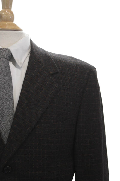 Canali Mens Dark Gray Wool Check Suit Jacket Size 42