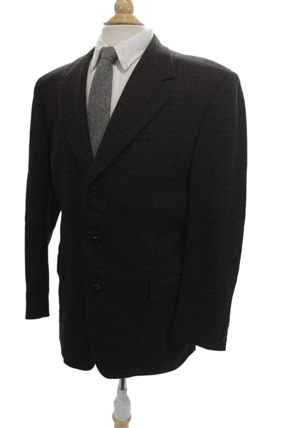 Canali Mens Dark Gray Wool Check Suit Jacket Size 42