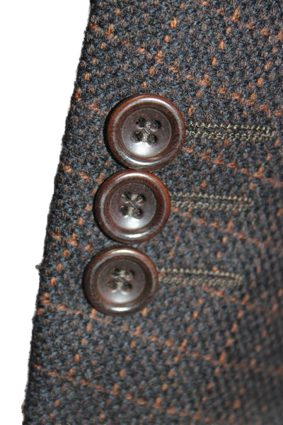 Canali Mens Dark Gray Wool Check Suit Jacket Size 42