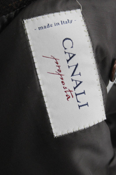 Canali Mens Dark Gray Wool Check Suit Jacket Size 42