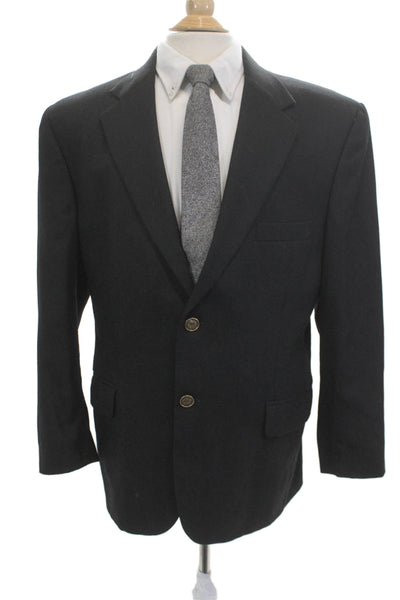 Club Room Men Black Cotton Blend Solid Button Blazer Size 42