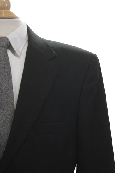 Club Room Men Black Cotton Blend Solid Button Blazer Size 42