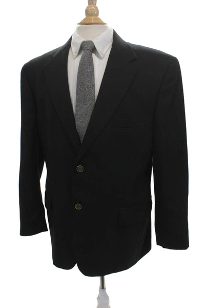 Club Room Men Black Cotton Blend Solid Button Blazer Size 42