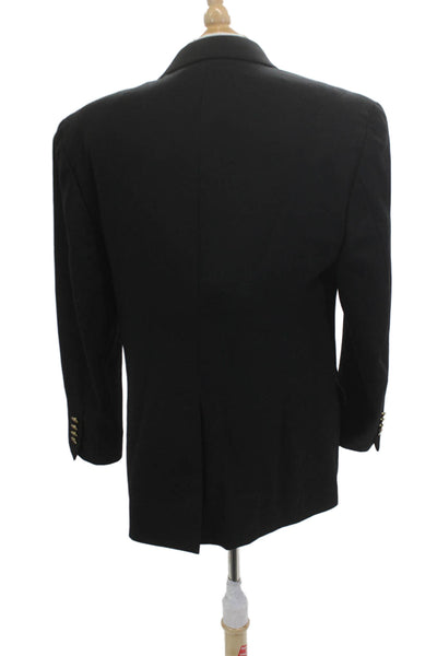 Club Room Men Black Cotton Blend Solid Button Blazer Size 42