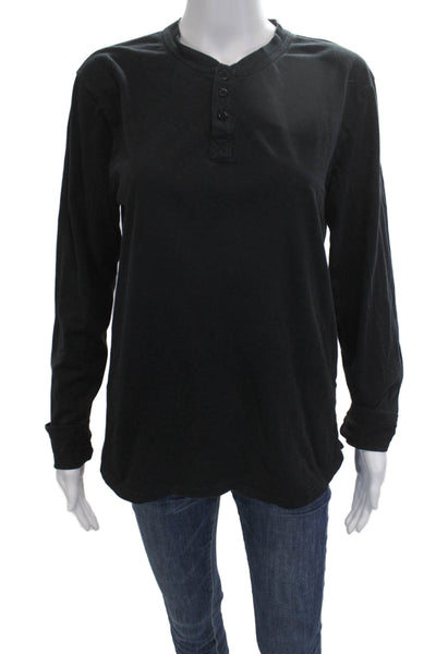 Monrow Mens Band Long Sleeve Button Solid 100% Cotton Top Size S