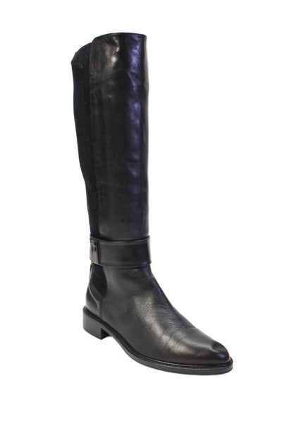 Aquatalia Womens Slip On Block Heel Knee High Boots Black Leather Size 7.5