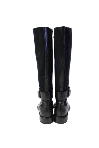 Aquatalia Womens Slip On Block Heel Knee High Boots Black Leather Size 7.5