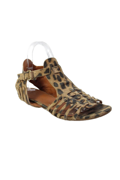 Givenchy Womens Animal Print Ankle Strap Sandals Brown Black Size 38 8