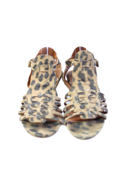 Givenchy Womens Animal Print Ankle Strap Sandals Brown Black Size 38 8
