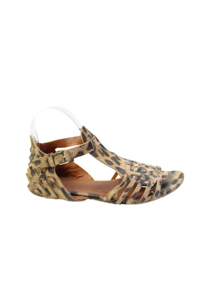 Givenchy Womens Animal Print Ankle Strap Sandals Brown Black Size 38 8