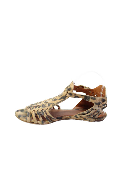Givenchy Womens Animal Print Ankle Strap Sandals Brown Black Size 38 8