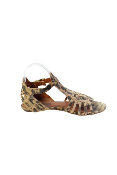 Givenchy Womens Animal Print Ankle Strap Sandals Brown Black Size 38 8