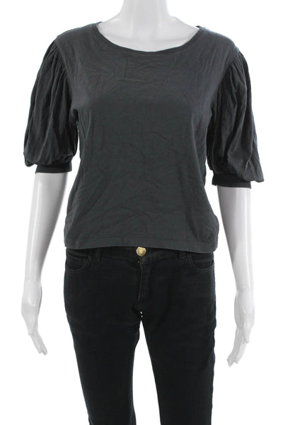 Zara Women Basic Dark Gray Cotton Blend Short Sleeve Round Neck T-Shirt Size S