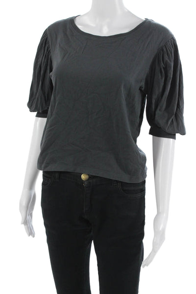 Zara Women Basic Dark Gray Cotton Blend Short Sleeve Round Neck T-Shirt Size S