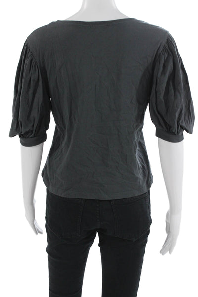 Zara Women Basic Dark Gray Cotton Blend Short Sleeve Round Neck T-Shirt Size S