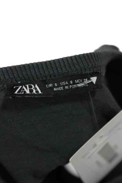 Zara Women Basic Dark Gray Cotton Blend Short Sleeve Round Neck T-Shirt Size S