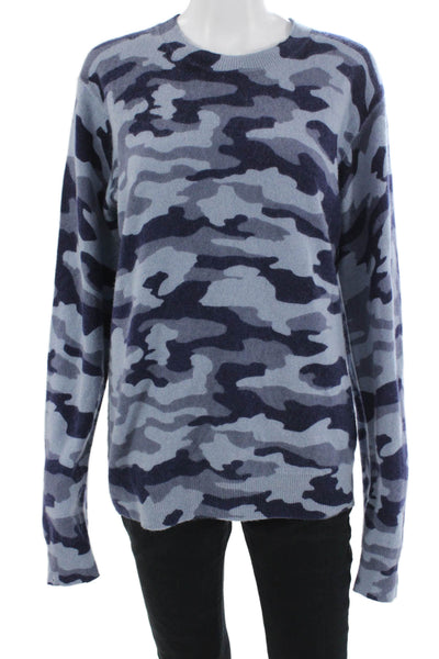 Saks Fifth Avenue Women Cashmere Blue Camouflage Pullover Sweater Size M