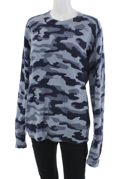 Saks Fifth Avenue Women Cashmere Blue Camouflage Pullover Sweater Size M