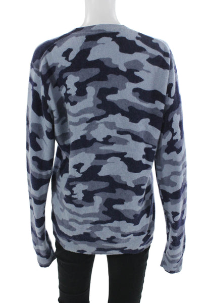 Saks Fifth Avenue Women Cashmere Blue Camouflage Pullover Sweater Size M