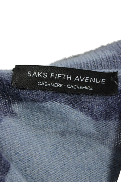 Saks Fifth Avenue Women Cashmere Blue Camouflage Pullover Sweater Size M