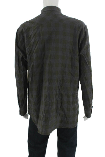 Billy Reid Mens Cotton Printed Collar Standard Button Down Shirt Green Size XL